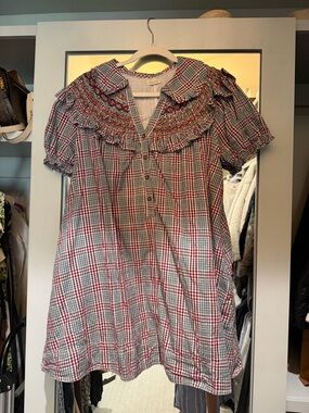 Pilcro Red, Blue and White Checked Ruffle Blouse